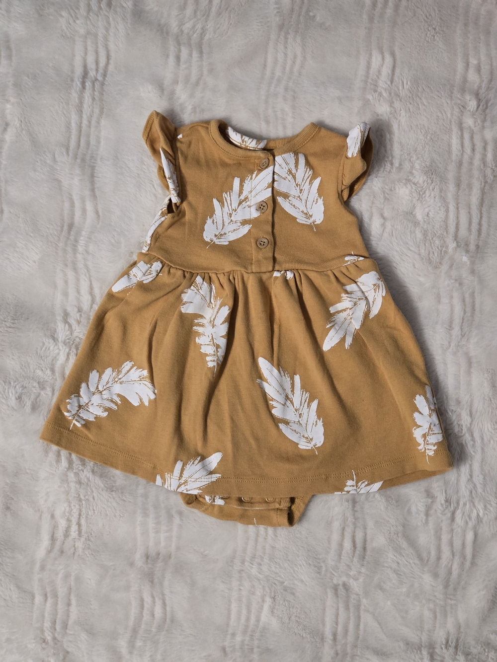 Carter's Mustard Ribbed Baby Bodysuit with White Print. Size 6 Months.